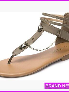 Ankle Strap Flat Sandals with Chain Detail Zip Closure Casual Summer Chic